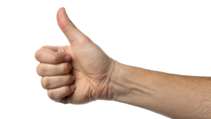 hand showing thumbs up on white background