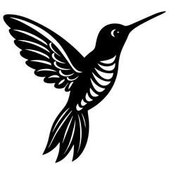 Obraz premium Stylized Hummingbird Silhouette Vector – Intricate Wing Patterns on White Background