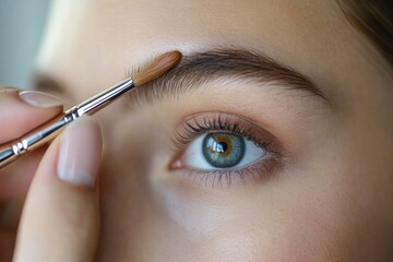 Applying eyebrow makeup with precision, enhancing natural beauty