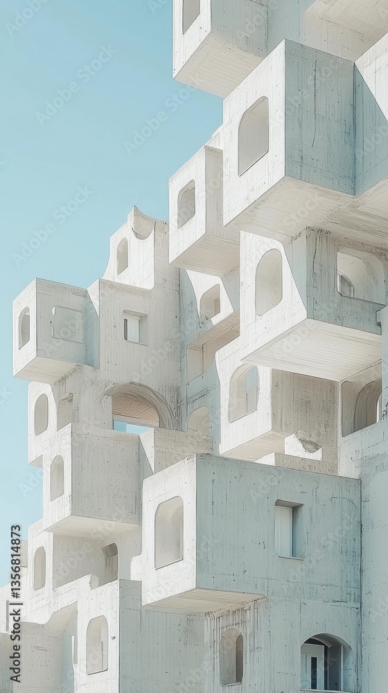 Poster an innovative structure showcases geometric designs and a clean, modern aesthetic. the interplay of 