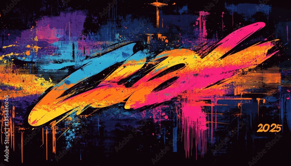 Poster vibrant abstract art with bold colorful brushstrokes and dynamic composition