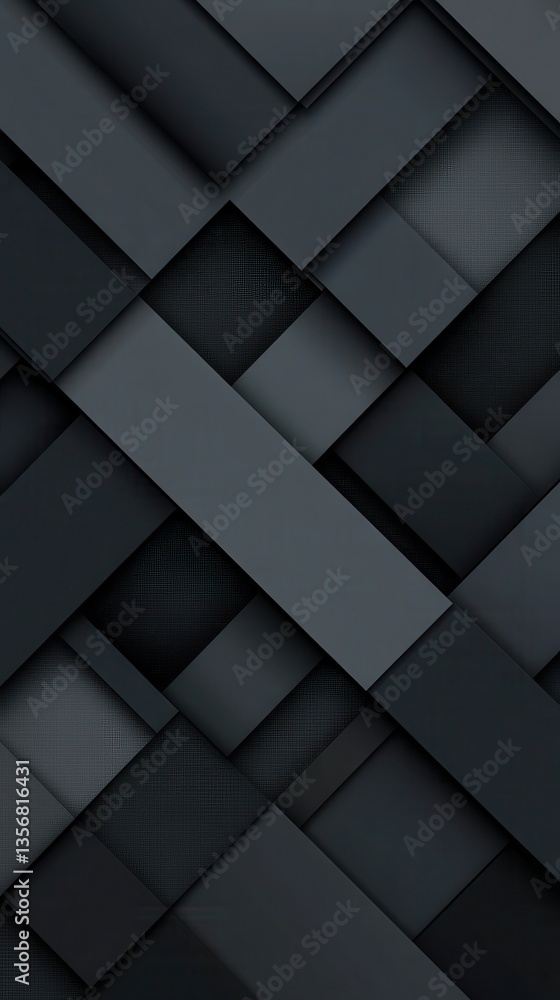 Poster Abstract geometric composition of dark gray rectangles and squares creating a modern dimensional background precise and sleek design with a gradient effect