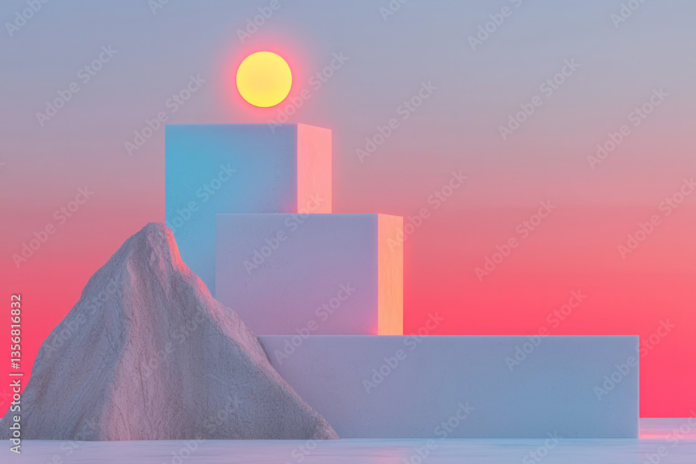 Poster a bright spatial composition with floating clean forms and ambient luminous glow,