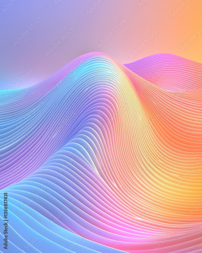 Poster a hypnotic futuristic pattern with mirrored lines and bright color gradients forming a digital
