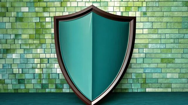 Teal shield security wall protection safety mosaic background