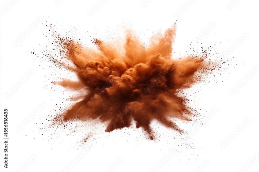 Poster brown powder explosion creates dramatic cloud of dust during artistic display in a studio setting