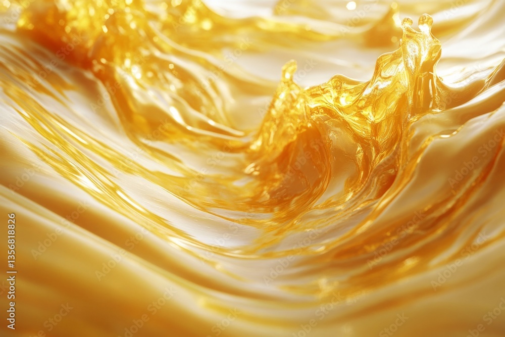Aufkleber Golden liquid flows in smooth waves, creating captivating patterns under soft light