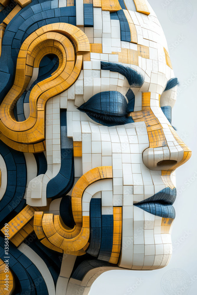 Aufkleber a hyper-detailed face structure made of shifting geometric layers and cybernetic symmetry,