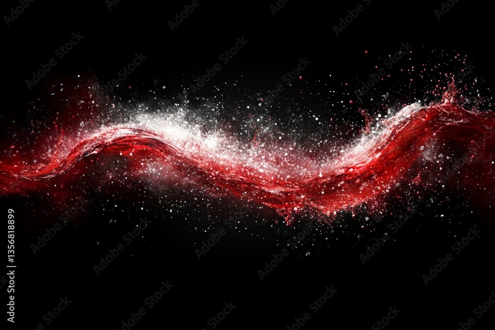Aufkleber Flowing abstract red liquid on a dark background with sparkling effects highlighting motion and energy