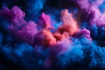 Fototapeta premium Colorful cosmic clouds swirl in vibrant shades of blue, pink, and purple creating an otherworldly atmosphere in deep space