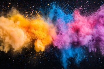 Colorful powder explosion creating vibrant clouds in a dark background during a celebratory event