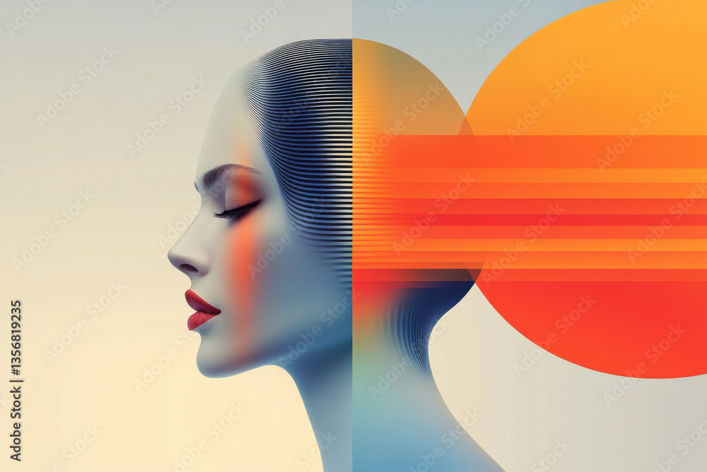 Poster A bold tech-inspired head form, where geometric lines and color gradients define personality and