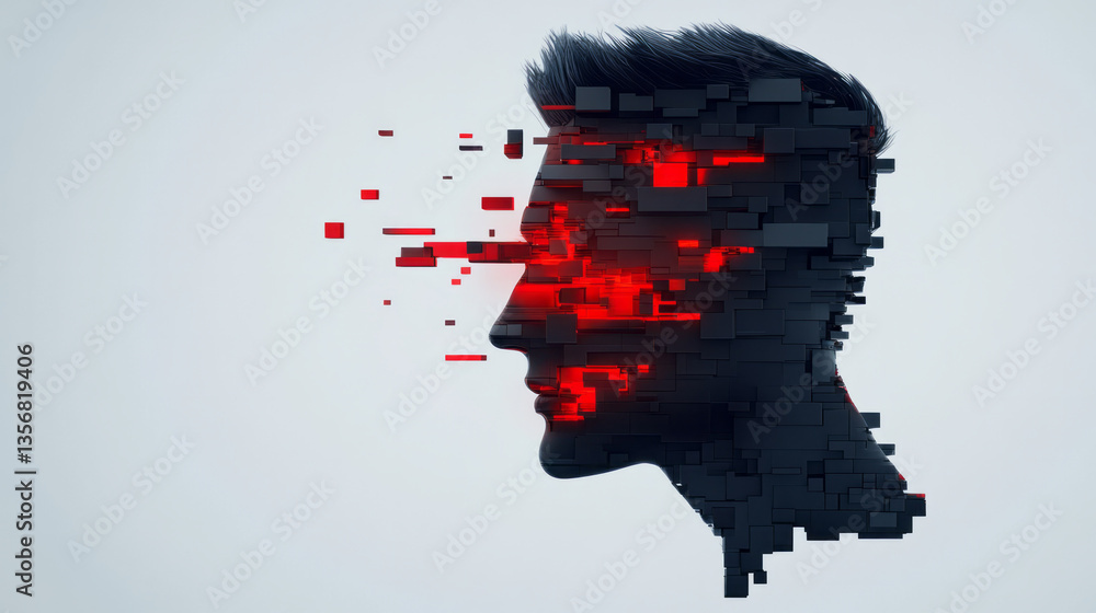 Aufkleber A side profile head portrait where facial structure is broken into intricate modular shapes with
