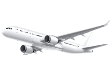 Commercial jet airliner in angled ascent view isolated. AI generated..