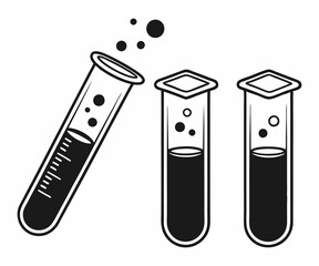 Black and white illustration of laboratory equipment and test tubes.