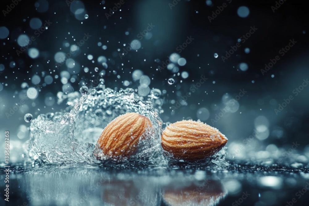 Aufkleber almonds splash in water creating dynamic droplets in a captivating moment