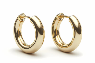 Golden Earrings: A pair of exquisite, shiny, gold hoop earrings displayed, reflecting sophistication and elegance. Perfect for fashion enthusiasts.