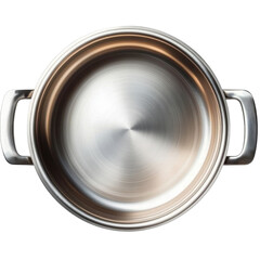 Empty stainless steel cooking pot top view isolated on transparent background