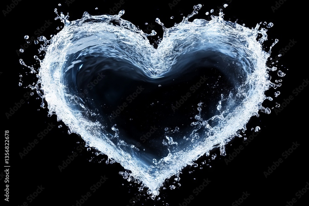 Poster captivating heart shape created from splashing water against a dark background