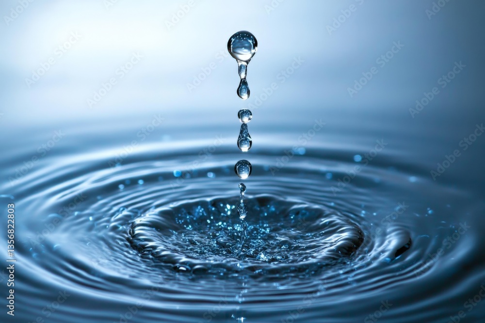 Poster Water droplet creating ripples on a calm surface in a serene environment