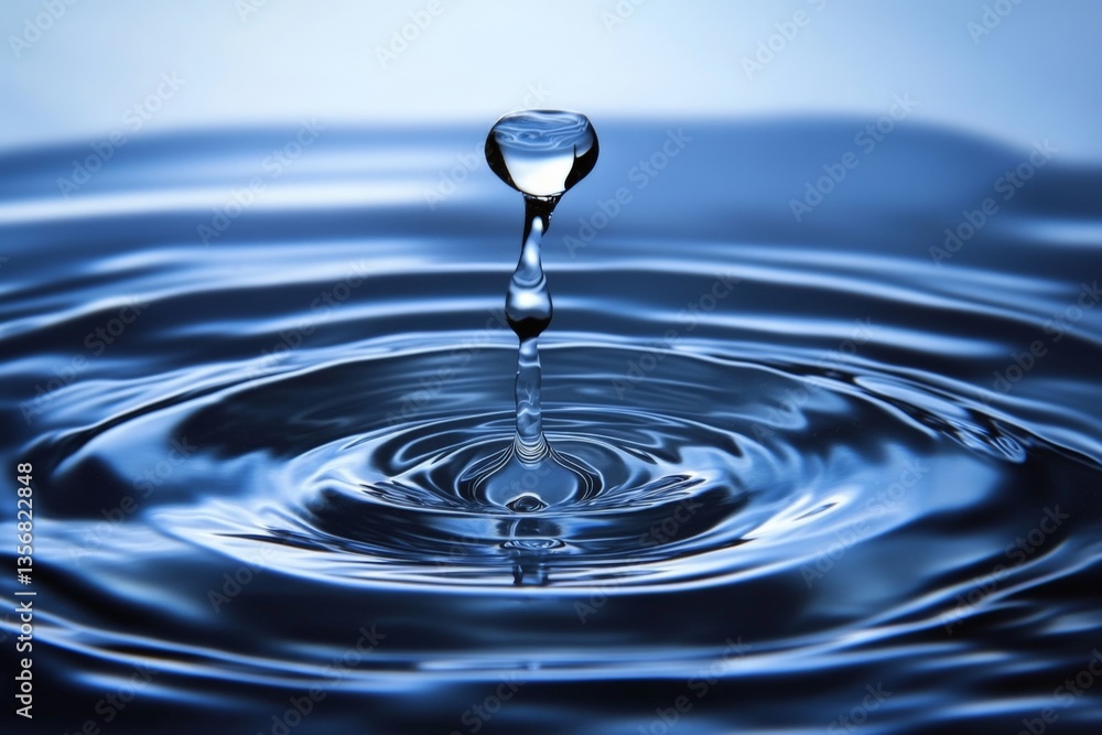 Aufkleber water droplet creates ripples on calm surface in serene setting during bright daylight