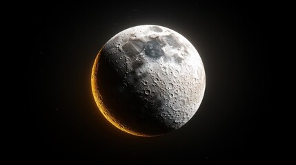 Bright Crescent Moon with Shadowed Surface