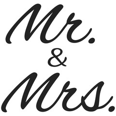 Elegant Mr. and Mrs. script text in black isolated on white background

