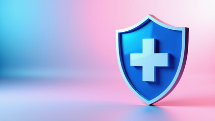 Obraz premium Health insurance concept with blue shield symbolizing protection and security in healthcare. modern design evokes trust