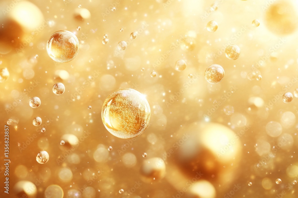 Aufkleber golden bubbles float gracefully against a shimmering background filled with light during a serene mo