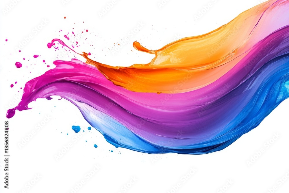 Poster Vivid swirls of paint create an abstract colorful wave flowing across a pristine white background