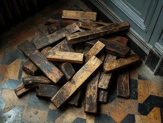 Reclaimed Wood Planks on Vintage Tile Floor Interior Design