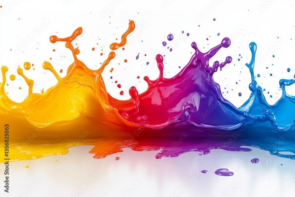 Poster Vibrant splash of colorful paints mixing together in an artistic display