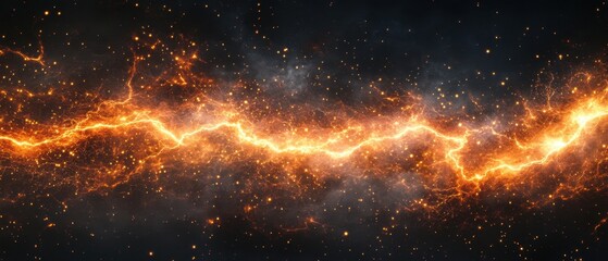 Fiery Plasma Discharge Across a Cosmic Canvas of Dazzling Stars and Nebulous Clouds in a Dark Space