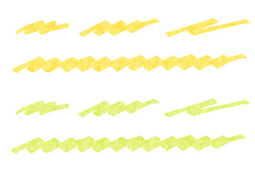 マーカーペンで描いたようなアンダーラインセット：黄　黄緑 水彩風