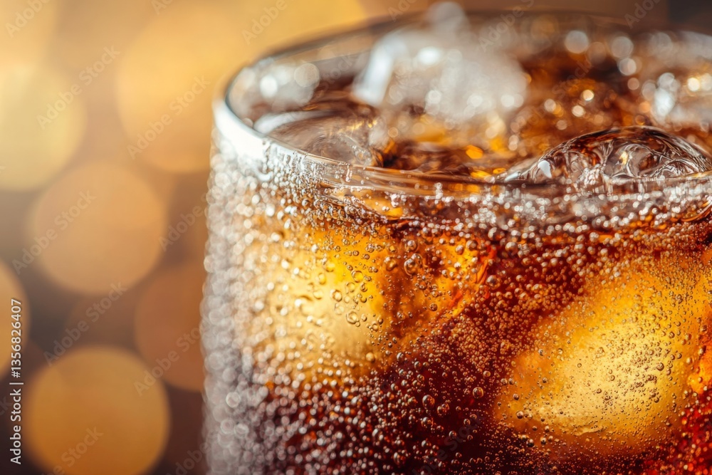 Aufkleber refreshing fizzy drink with ice cubes on a vibrant background during a summer evening event