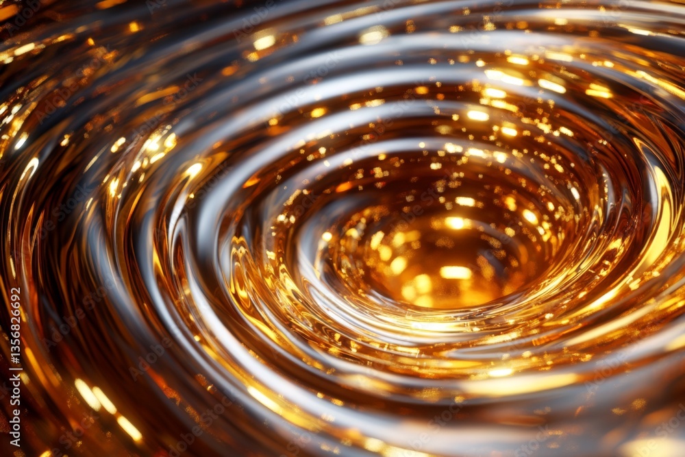 Aufkleber Golden swirling liquid forms mesmerizing patterns during motion in a close-up view