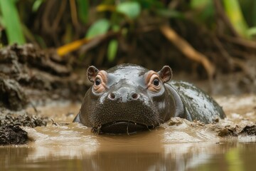 Fototapeta premium pygmy hippo in the mud.