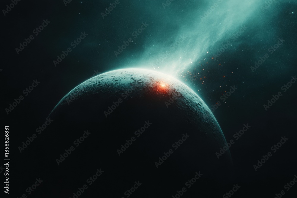 Poster mysterious cosmic event illuminates a distant planet in the depths of space generative ai