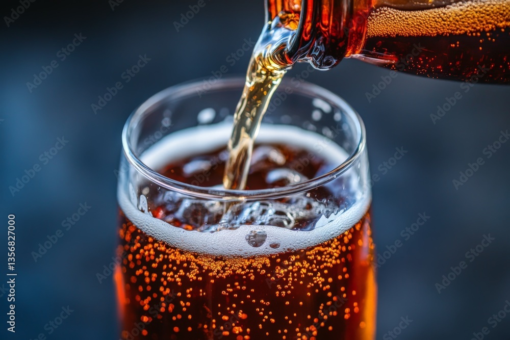 Aufkleber refreshing beverage being poured into a glass filled with bubbles at a casual gathering in the eveni