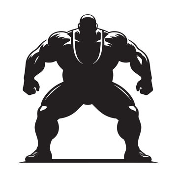 Heavyweight Wrestler silhouette, poised for a devastating takedown - Wrestler illustration - Minimalist Wrestler vector - Brute force

