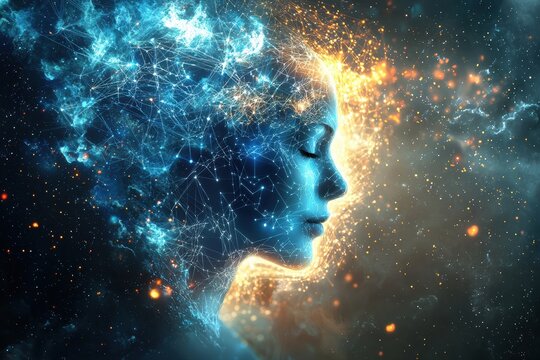 Cosmic librarian organizing knowledge in a starry digital universe