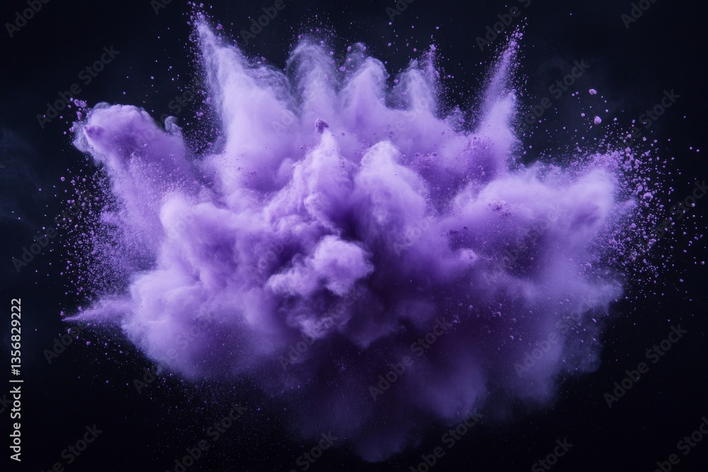 Poster vibrant purple cloud formation creates an abstract visual explosion in a dark environment