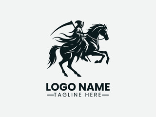 grim reaper riding horse silhouette. Dark fantasy logo