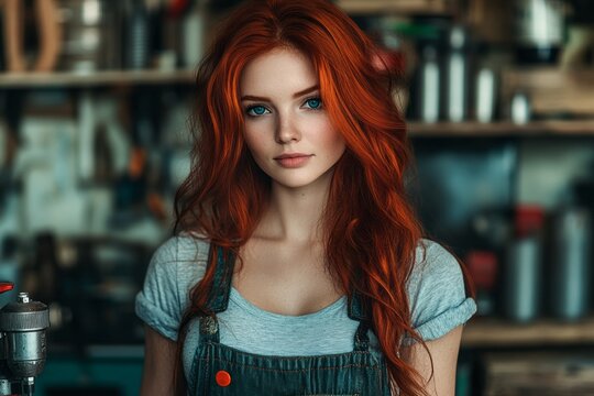Beautiful young woman with vibrant red hair and blue eyes