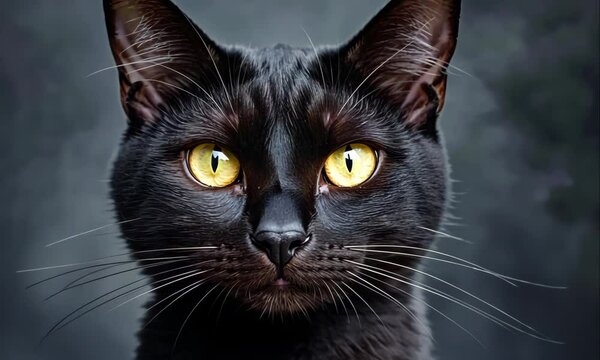 black cat on dark background with smoke halloween animation