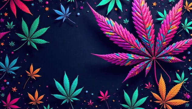 Abstract kaleidoscopic glitch cannabis background with vibrant colors and psychedelic patterns,  vibrant,  abstract