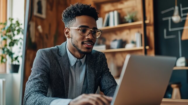 Candidate Practicing for Virtual Interview with Laptop