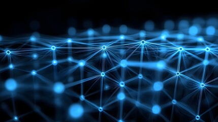Obraz premium A complex digital matrix with vibrant blue nodes and intricate links visualizing advanced global communication and data synchronization