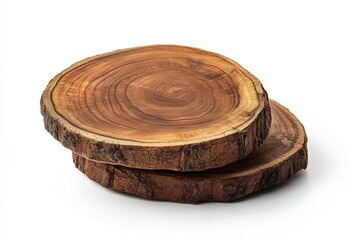 Two wooden coasters with natural tree ring patterns.