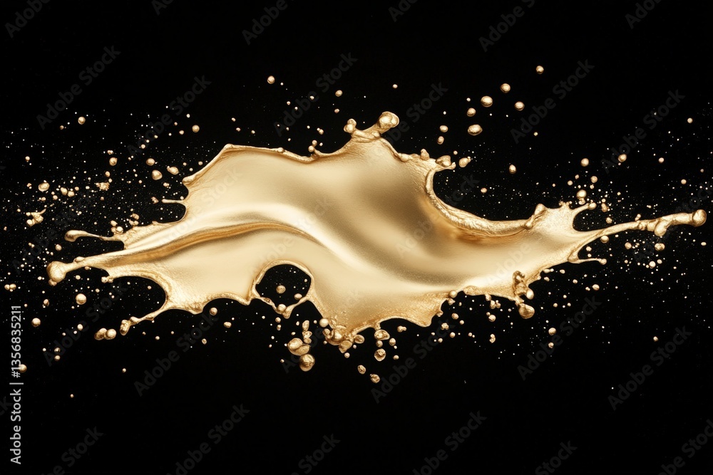 Fototapete dynamic splash of gold liquid over a black background showcasing intricate patterns and vibrant move